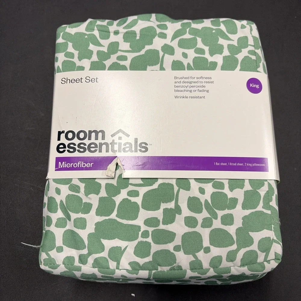Green Spotted Room Essentials Winkle Resistant Microfiber Sheet Set King 20590